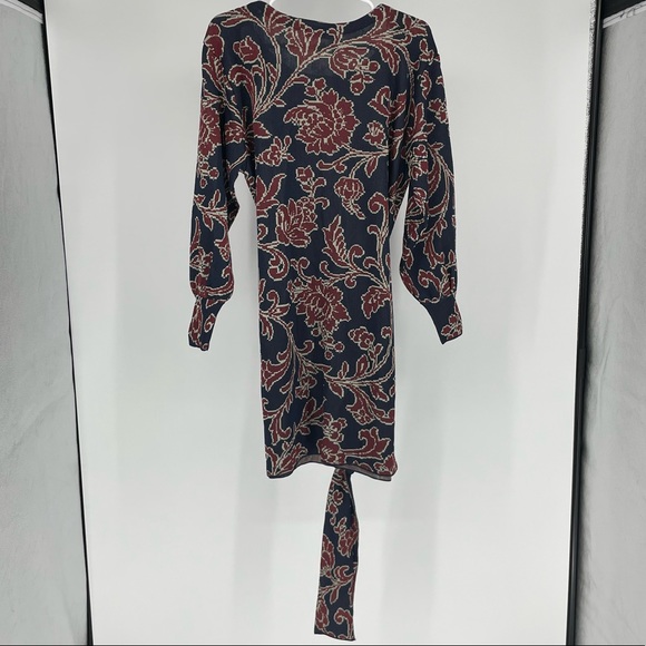 ZARA NWT JACQUARD KNIT FLORAL DRESS NAY BLUE AND RED/PINK SMALL - Picture 3 of 10